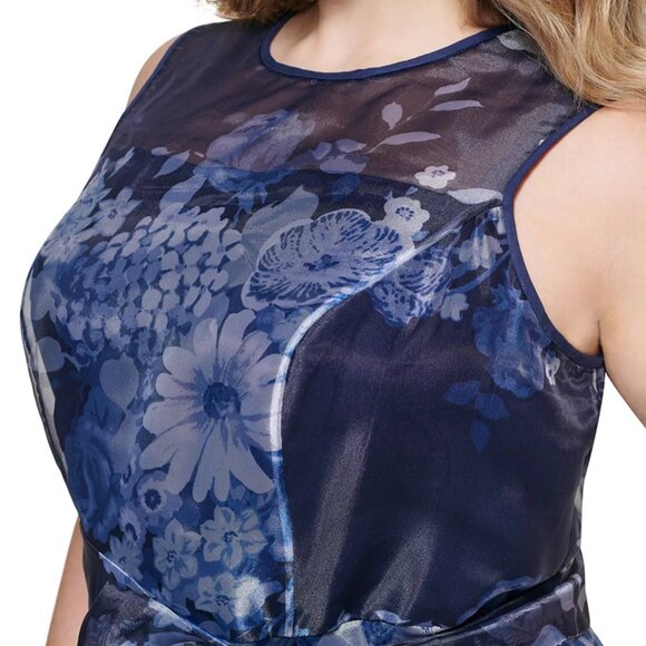 Eliza J 18W Plus Navy Floral Organza Wide-Leg Jumpsuit NWT - Picture 4 of 5